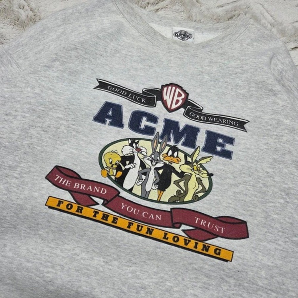 Vintage 1991 Acme‎ Clothing Looney Tunes Crewneck Sweatshirt Gray Mens XL 90s WB